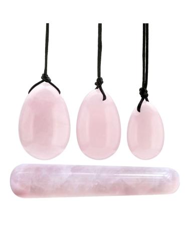 JSDDE YONI EIER MASSAGESTAB Four Set drilled with unusual silk cord & instructions Egg massage stone crystal healing for PC muscles exercises rose quartz