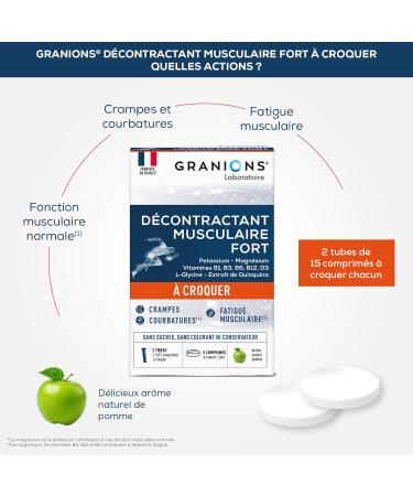 GRANIONS Heavy Chewable Muscle Relaxer | Quick Relief from Cramps Saches Tension and Muscle Fatigue | Potassium Magnesium Minerals | Vitamin B6 | Sugar Free Apple Flavor - Buy Online on GoSupps.com