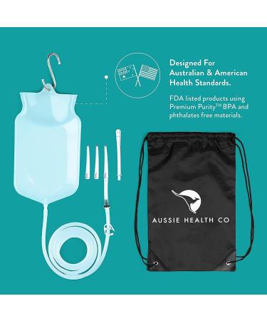 Aussie Health Co Non-Toxic Silicone Enema Bag Kit - 2 Quart Capacity for Colon Cleansing - BPA & Phthalates Free - Includes Hose, Tips, Clamp, Nozzle & Guide - Buy Online on GoSupps.com