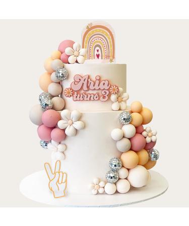 40 PCS Boho Cake Topper Groovy Cake Topper Mini Balls Acrylic Cake Topper Retro Hippie Daisy Flower Cake Topper For Cake Decorating Bohemian Groovy Wedding Party Supplies (40 Pcs)