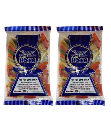 Heera Far Far Star Sticks (200gram) (Pack of 2) - Tasty Wheat Snacks For Frying Vegan - Uncooked Crunchy - Bhungra - Snack