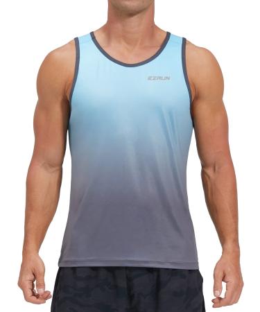 EZRUN Men's Quick Dry Sport Tank Top for Bodybuilding Gym Athletic Jogging Running,Fitness Training Workout Sleeveless Shirts Blue Gradient Large