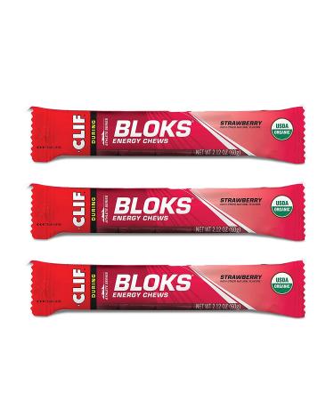 CLIF BLOKS - Energy Chews - Strawberry- Non-GMO - Plant Based Food - Fast Fuel for Cycling and Running-Workout Snack (2.1 Ounce Packet, 3 Count) Strawberry 3 Count (Pack of 1)