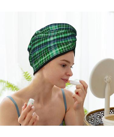 Buy Blue & Green Scottish Tartan Coral Velvet Hair Cap Towel Wrap for Women | Absorbent & Quick-Dry for Swimming & Tours - Buy Online on GoSupps.com