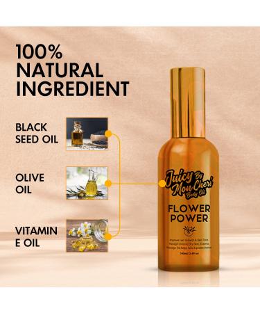 Natural Body Oil Spray - Black Seed Olive & Vitamin E for Scar Repair Eczema Psoriasis & Moisturizing | 3.4 oz - Flower Power - Buy Online on GoSupps.com