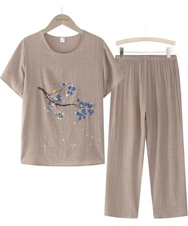 WILLBEST Women Two Piece Outfit Cotton Linen Round Neck Crop Basic Top and High Waist Shorts Matching Lounge Sets Sweatsuits 169-sukrn-beige#4 3XL - Buy Online on GoSupps.com