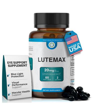 Lutemax 20mg 30 Days Supply Eye Supplement - Supports Macular Health Vision Clarity Heart Health Protects Eyes from Blue Light & Photons Antioxidant Protection GMP Certified 60 Softgel. 1 Count (Pack of 60)