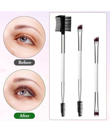 3-in-1 Dual Eyelash Brush Set - Professional Angled Eyebrow & Lash Comb Spoolie Kit in White | Women's Eye Makeup Tool - Buy Online on GoSupps.com