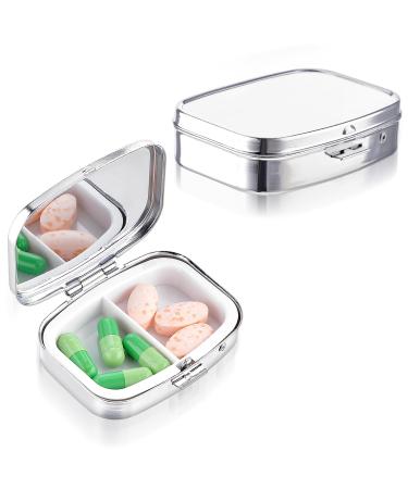 Sibba 2 Compartment Pill Box Stainless Steel Travel Box Organizer for Tablets and Prescriptions Cute Pill Organizer Box Multi-Functional Moisture Proof Pill Box for Purse & Pocket