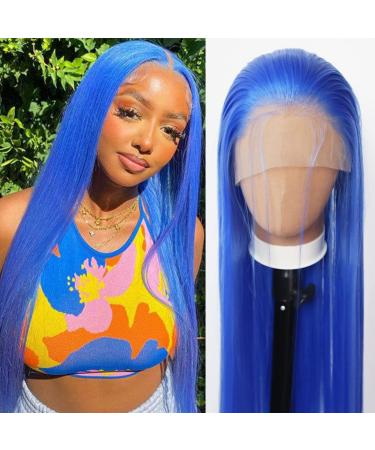 Towarm Blue Wig Long Straight Blue Synthetic Lace Front Wigs Pre Plucked Natural Hairline with Baby Hair for Black Women Heat Resistant Fiber Hair Cosplay Daily Wear Wig (Blue)