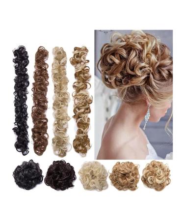 Messy Bun Hair Piece for Women Messy Bun Hair Piece 31.4inches Long Tousled Updo Fluffy Hair Bun Ponytail Extensions Wrap Around DIY Curly Long Hairpiece Bridal Hairstyle Fake Hair Accessories for W Light brown