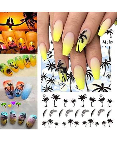 3 pcs Summer Style Coconut Trees Beach Shoes Nail Water Decals Transfer Stickers Black Feather Leaves Nail Art Stickers Tattoo Decal 1 - Buy Online on GoSupps.com