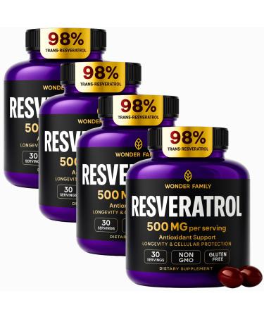 Resveratrol Supplement 2000mg - 240 Softgels Powerful Antioxidant for Heart Health Immune Strength Signs of Aging Higher Potency Next to 1600mg - Non-GMO & Gluten Free 60 Count (Pack of 4)