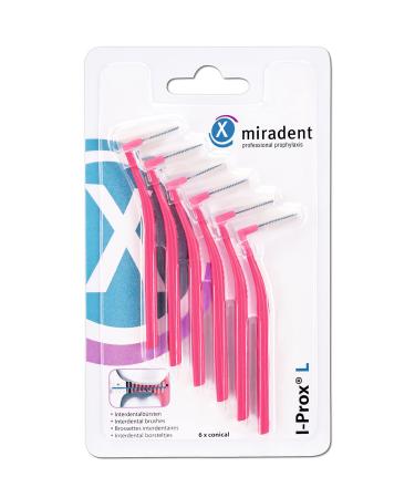 Miradent I-Prox L Interentalbrush 0.4 mm Pink XX-Fine 6 ST for easy thorough cleaning of the interdental spaces in pocket format with hygienic protective cap ideal for on the go