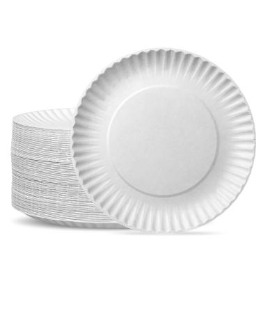 300 Pack Disposable White Uncoated Paper Plates, 9 Inch Large 300 Count