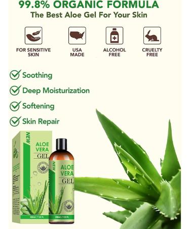 Organic Aloe Vera Gel - Pure Aloe Vera Gel Hydrating Face & Body Moisturizer - Aloe Vera Moisturiser for Dry Skin Sunburn Acne - After Sun Aloe Vera Cream Deeply & Rapidly Soothing - Buy Online on GoSupps.com