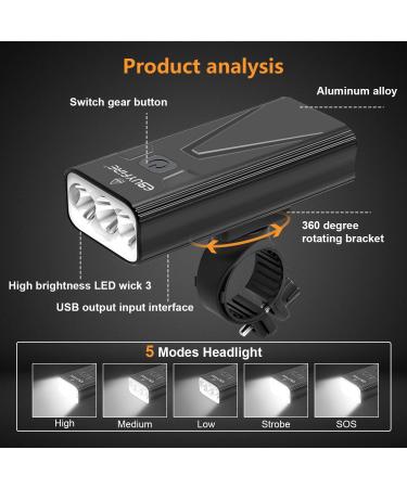 USB Rechargeable Bike Lights Set - 3000LM Super Bright Headlight Front & Rear LED - 3+5 Light Mode - Fits All Bicycles - Buy Online on GoSupps.com