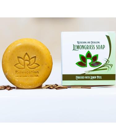 Relaxcation Lemongrass Soap Bar with Leaves and Lemon Peel - Natural Citronella Cold Process Soap for Refreshing & Energizing Skin - Helps Reduce Oily Skin - Buy Online on GoSupps.com