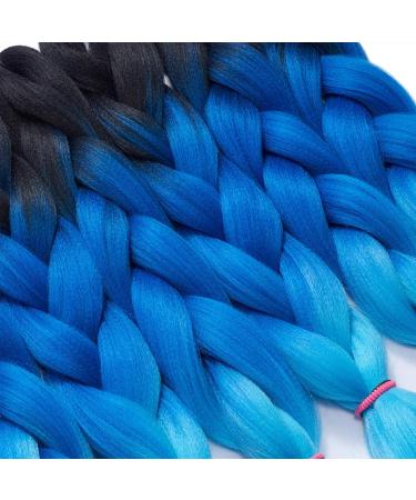RN BEAUTY Synthetic Jumbo Braiding Hair 24 Inch - Ombre Jumbo Braids 3 Bundles Deal for Twist Crochet Weave Braid - Heat Resistant High Temp Fiber - Black/Blue/Azure - Buy Online on GoSupps.com