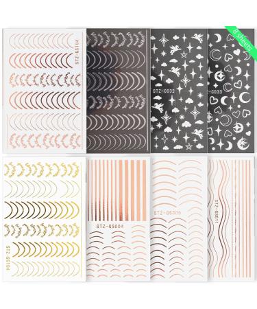 French Line 3D Nail Art Stickers - Gold Silver Curve Strip and Gothic Decals - 8 Sheets - Buy Online on GoSupps.com