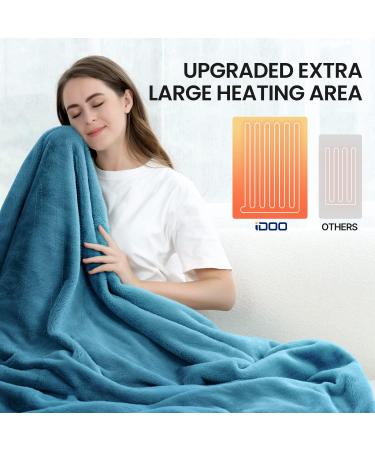 iDOO Heated Blanket Throw 50x60 - 10 Heating Levels, Auto Off, Ultra Soft Flannel - Fast Heating, ETL Certified - Teal Blue Electric Blanket - Gifts for Women - Buy Online on GoSupps.com