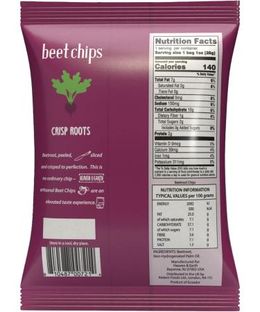 Heaven & Earth Beet Chips 1oz (6 Pack) - Gluten Free & Kosher | Crisp & Delicious Snack - 0.98oz (Pack of 6) - Buy Online on GoSupps.com