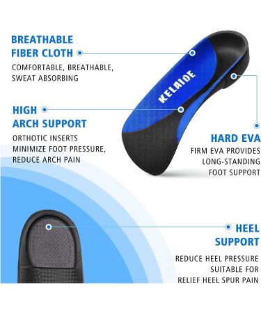 Kelaide Plantar Fasciitis Arch Support Insoles for Men and Women - 3/4 Orthotic Shoe Inserts with Deep Heel Cup - Relieve Foot, Arch, and Heel Spur Pain - Blue Men 9-11 | Women 10-12 - Buy Online on GoSupps.com