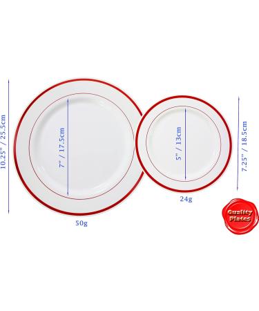  48 Pcs Plastic Plates Red Rim Disposable Set Combo 24 x 10.25 and 24 x 7.5 for Main Course Salad Appetizer Dessert Fruits Disposable Perfect for Dinner Party Holiday Events Picnics and BBQ - Buy Online on GoSupps.com