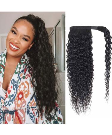 Seelaak 100% Brazilian Human Hair Kinky Curly Ponytail Extension with Wrap Around 10A Brazilian Ponytail Human Hair 3C Afro Curly Ponytail Clip in Human Hair Extensions Long Curly Wavy Ponytail 18Inch 18 wrap curly