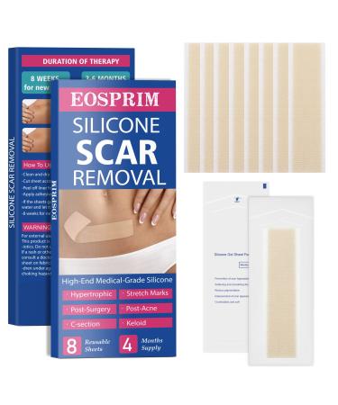 Eosprim Silicone Scar Sheets Reusable Silicone Scar for Scars Caused by C-section Surgical Keloid and More Ultra-thin and breathable 5.9x1.6 8 Sheets for 4 Month Supply 8 Packs