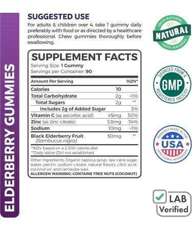 Kids Elderberry Gummies with Vitamin C & Zinc (90 Raspberry Gummies) - Immune Support Supplement for Children - Vegetarian Formula - 3 Months Supply - Buy Online on GoSupps.com