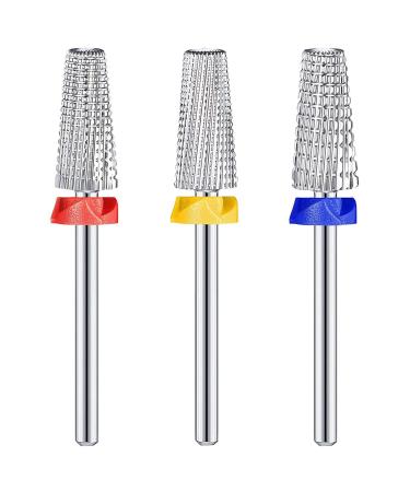 Peukerty 3 Pieces Nail Carbide 5 in 1 Bit Multi-Function Tapered Shaping Nail Drill Carbide Nail Drill Bit Use for Both Left