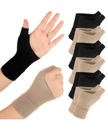 SATINIOR 6 Pairs Thumb Arthritis Compression Gloves Breathable Wrist Support Brace Fingerless Glove with Gel Hand Pads for Men Women Carpal Tunnel Joint Relieve Pain  Large (Black  Beige)