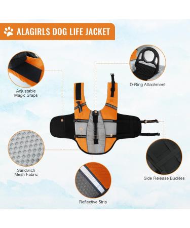 Alagirls Adjustable Dog Lifebuoy Jacket - Durable Pet Lifesaver Vest for Large Dogs - XS (34-44cm) - Orange - Buy Online on GoSupps.com