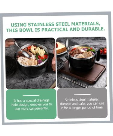 Zerodeko 1 Set Instant Noodle Bowl Food Containers Noodle Bowl with Lid Bowl with Tableware Japanese Ramen Noodles Salad Bowl Lidded Food Bowl Child Chopsticks Stainless Steel 18.50X15.50X11.50CM Black - Buy Online on GoSupps.com