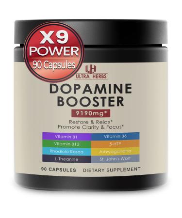 Dopamine Focus Supplement Ashwagandha 5000mg 5-HTP 50mg Rhodiola Rosea 2000mg St. John's Wort 2000mg - Increase Memory Clarity Focus Restore Relax with VIT B1, B6, B12, L-Theanine