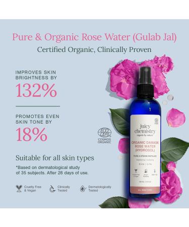 Juicy Chemistry Organic Rose Water (Hydrosol) | Face Toner for Glowing Brighter and Hydrated Skin | Made with Bulgarian Damask Roses (200 (Pack of 1)) - Buy Online on GoSupps.com
