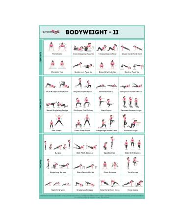 SPORTAXIS Bodyweight Workout Poster with 32 Workout Poses - Gloss Double-Sided Lamination, No-Equipment Exercise Poster for Home, Gym Training (16.5 x 27 inches)