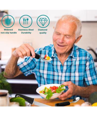 Amfrar 4-Piece Cutlery Set for Parkinson's - Easy Grip Utensils for Seniors & Arthritis | Adaptive Thick Grip Fork & Teaspoons (Black) - Buy Online on GoSupps.com
