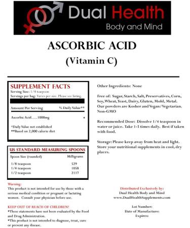 Ascorbic Acid (1 lb) Pure Vitamin C Powder High Potency Food Grade Cell and Immune Support Non-GMO Soluble Fine Crystals Antioxidant Bulk Supplements Skin Hair Bones Teeth Nails 16 Ounce (Pack of 1) - Buy Online on GoSupps.com