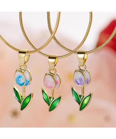 KUAIYIJU Simple Tulip Flower Pendant Necklace - Stylish Clavicle Chain Jewelry in Blue for Fashion Lovers - International Shipping Available - Buy Online on GoSupps.com