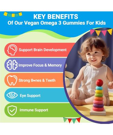 2 Pack Algae Omega 3 Gummies for Kids - 500mg with DHA Phosphatidylserine Vitamin D3 & K2 - Sugar Free DHA Supplement for Brain& Eye - Fish Oil Alternative - Vegan 120 Count 60 Count (Pack of 2) - Buy Online on GoSupps.com