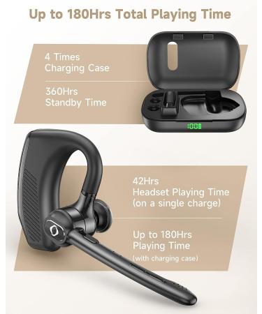 ZUKUMU Bluetooth Headset with Noise Canceling Dual Microphone | 180Hrs Playtime | Wireless Earpiece with Charging Case | Hands-Free Earphones | LED Display | Black - Buy Online on GoSupps.com