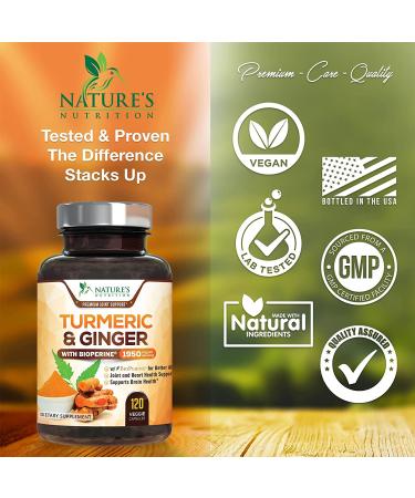 Turmeric Curcumin with Bioperine Ginger 1950mg - Natural Joint Support for Healthy Inflammation - 95% Curcuminoids - Max Potency - 120 Capsules - Buy Online on GoSupps.com