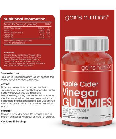 High Strength Apple Cider Vinegar Gummies 1000mg with Vitamin B12 & Folic Acid - 60 Vegan ACV Gummies - Buy Online on GoSupps.com
