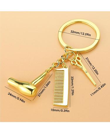 Hair Dryer Keyring Scissor Comb Pendant Keychain | Hairdresser Hair Stylist Jewelry Fashionable Pendant For Salon Graduation Jewelry Gold - Buy Online on GoSupps.com
