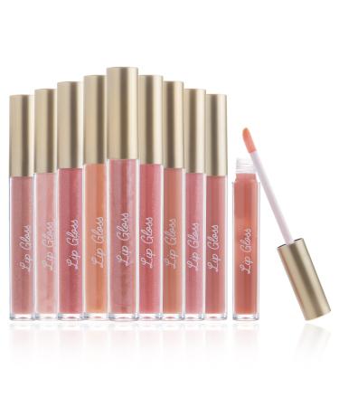 Beauty Concepts Lip Gloss Collection- 10 Piece Lip Gloss Set in Pink and Neutral Colors - Comes in Gift Box Pink and Neutral (10 Pieces)