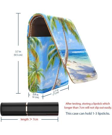 Buy Leather Lipstick Case Organizer with Mirror - Tropical Beach Design | Mini Lip Gloss Holder for Travel - Buy Online on GoSupps.com