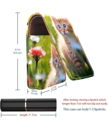 Buy Cute Leather Lipstick Case with Mirror - Mini Organizer for Lip Gloss & Lipstick - Kitty & Floral Design - Buy Online on GoSupps.com