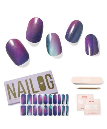 NAILOG Semi Cured Gel Nail Strips 20pcs Long Lasting Nail Polish StripsBuy 3 Get 1 UV LampSalon-Quality Gel Nail Sticker, Nail Art Wrap Kit with Glossy Gel FinishingAurora